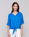 CHARLIE B C4603 3/4 SLEEVE TIE TOP COASTAL