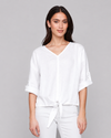 CHARLIE B C4603 3/4 SLEEVE TIE TOP WHITE