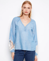 CHARLIE B C4600 EMBROIDERED BLOUSE CHAMBRAY