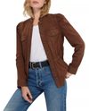 LIVERPOOL LM1D33L12 PUFF SLV TRUCKER JACKET W/ RUFFLE COLLAR BROWN