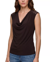 LIVERPOOL LM8L78VMK DRAPED NECK SLEEVELESS KNIT TOP WITH LACE JAVA