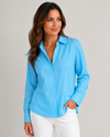 H.A.S. S-888 GET LUCKY BUTTON DOWN STRETCH TOP AQUA