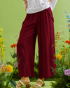 UMGEE C5671-P LINEN SCALLOPED HEM PANTS BURGUNDY