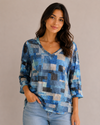 TANGO MANGO T6200-6109 3/4 SLEEVE TOP BLUE