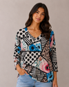TANGO MANGO T6200-6187 3/4 SLEEVE TOP BLACK & WHITE