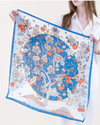 FS41069 FOLK FLORALS SATIN SQUARE SCARF TURUOISE