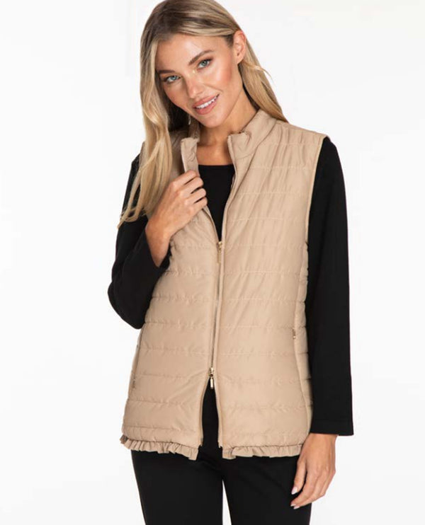 MULTIPLES M14201VM ZIP QUILTED VEST stone