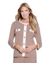 MULTIPLES M16105KM WIDE NECK FAUX BUTTON JACKET TOP TAUPE