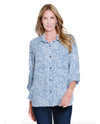 MULTIPLES M16208BM ROLL TAB LONG SLEEVE FRINGED SHIRT DENIM PRINT