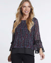 MULTIPLES M34502TM FLOUNCE SLEEVE PRINT TOP BLACK/MULTI