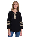 MULTIPLES M35305TM LACE TRIM NOTCH NECK TOP BLACK