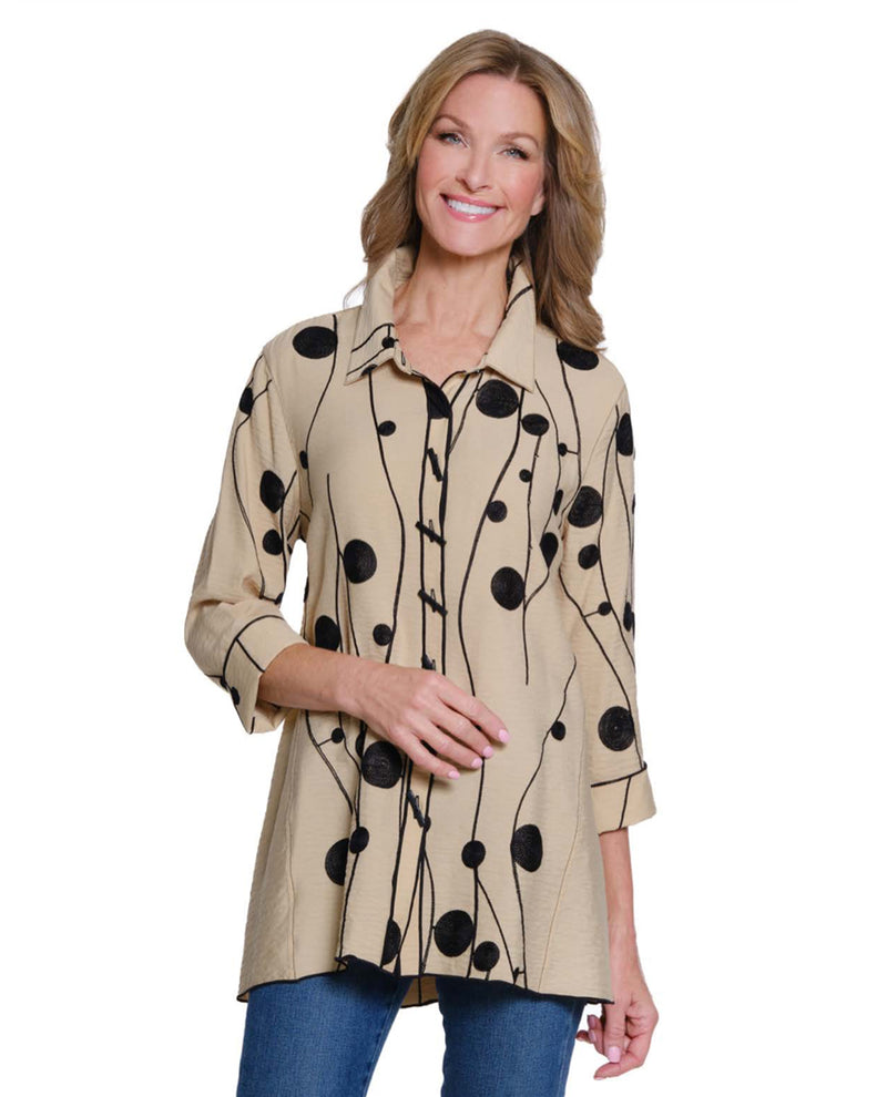 MULTIPLES M35306BP EMBROIDERED HI-LO SHIRT LIGHT KHAKI