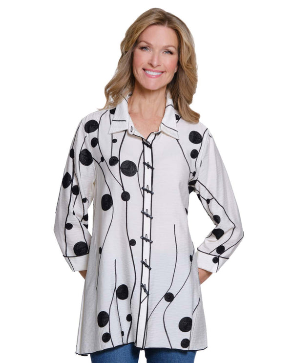 MULTIPLES M35306BP EMBROIDERED HI-LO SHIRT SOFT IVORY