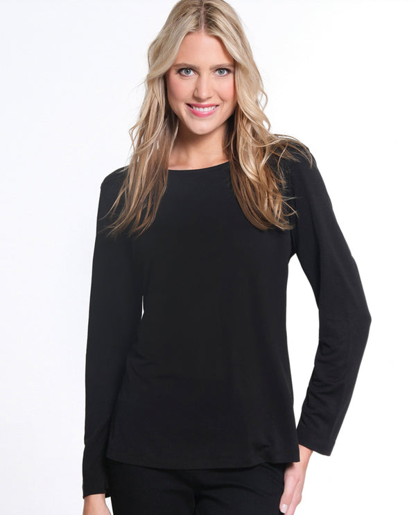 MULTIPLES M44104TW WOMEN'S LONG SLEEVE SCOOP NECK SOLID KNIT TOP BLACK