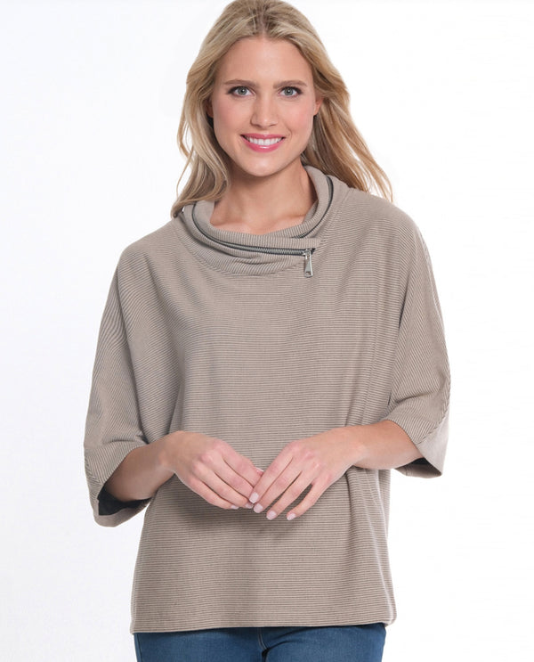 MULTIPLES M44114TM ELBOW DOLMAN ZIP COWL TOP STONE