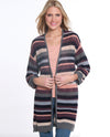 MULTIPLES M44203KM 3/4 SLEEVE HEM DETAIL STRIPE CARDIGAN 969 FLRMLT