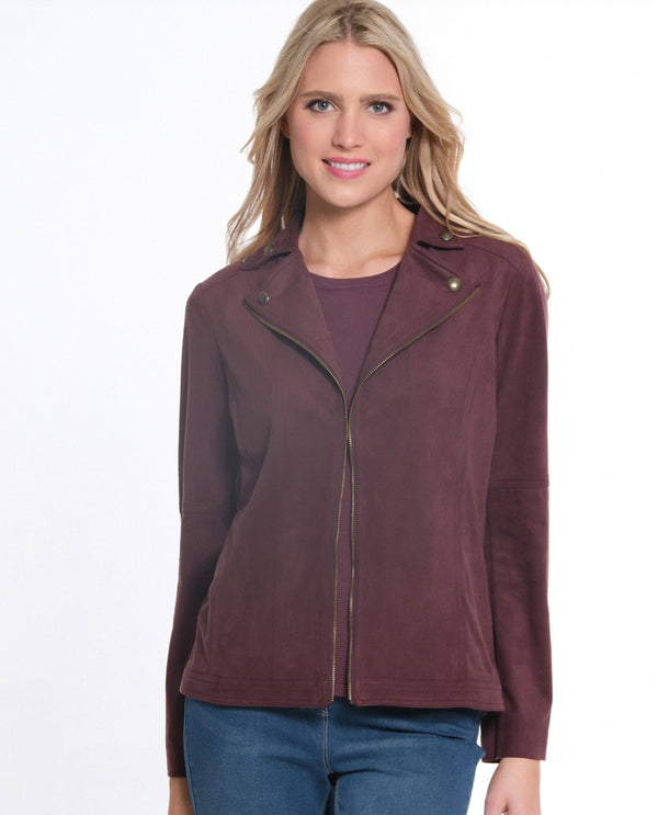 MULTIPLES M44204JM FAUX ZIP FAUX SUEDE JACKET AUBURN