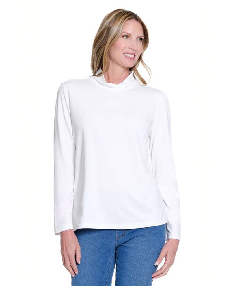 MULTIPLES M45102TM LONG SLEEVE MOCK NECK SOLID KNIT TOP WINTER WHITE