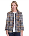 MULTIPLES M45303JP 3/4 SLEEVE OPEN FRONT PLAID JACKET 969-MULTI
