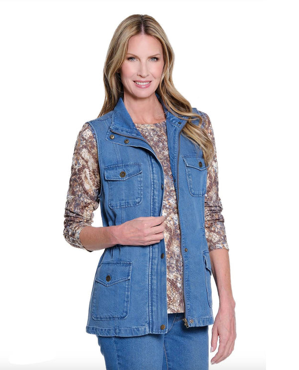 MULTIPLES M45304VM SNAP & HIDDEN ZIP 4 POCKET VEST MED INDIGO