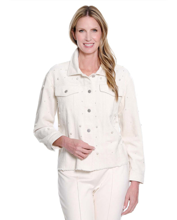 MULTIPLES M45503JP FRINGE HEM JACKET WITH EMBELLISHMENTS WINTER WHITE