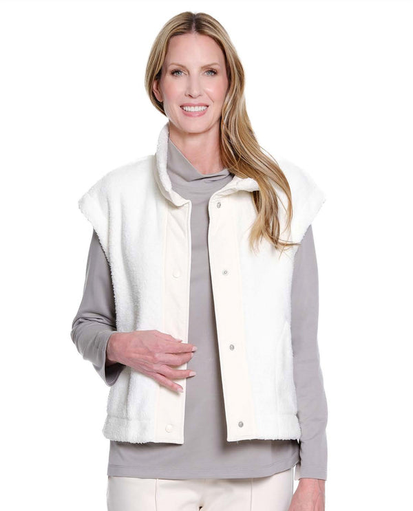 MULTIPLES M45504VW WOMEN'S SNAP COLLAR VEST WINTER WHITE