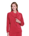 MULTIPLES M45704TM CUFF LONG SLEEVE DRAWSTRING COWL KNIT TOP CRIMSON
