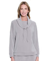 MULTIPLES M45704TP CUFF LONG SLEEVE DRAWSTRING COWL KNIT TOP GREY
