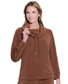 MULTIPLES M45704TM CUFF LONG SLEEVE DRAWSTRING COWL KNIT TOP RICH CHOCOLATE
