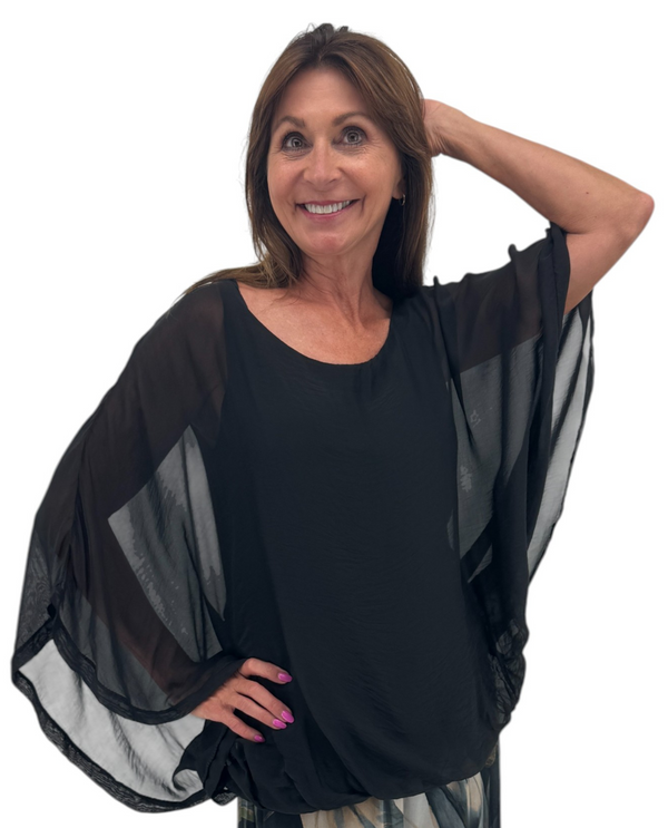 MADE IN ITALY 67076 SOLID SILK TOP BLACK