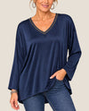MADE IN ITALY 797303 ONE SIZE SATIN TOP WITH COTTON BACK NAVY