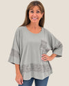 MADE IN ITALY 91352 O/S PATCHWORK FRENCH TERRY SEQUIN TOP gray