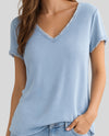 MADE IN ITALY 954304 RAW EDGE V-NECK LIGHT BLUE