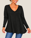 MADE IN ITALY LS5499 ONE SLEEVE LONG SLEEVE V-NECK T-SHIRT BLACK