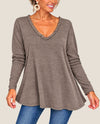 MADE IN ITALY LS5499 ONE SLEEVE LONG SLEEVE V-NECK T-SHIRT BROWN