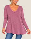 MADE IN ITALY LS5499 ONE SLEEVE LONG SLEEVE V-NECK T-SHIRT BURGUNDY