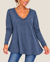 MADE IN ITALY LS5499 ONE SLEEVE LONG SLEEVE V-NECK T-SHIRT NAVY