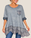 MADE IN ITALY LSG761 ONE SIZE LACE POCKET T-SHIRT JEAN BLUE