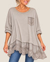 MADE IN ITALY LSG761 ONE SIZE LACE POCKET T-SHIRT TAUPE