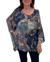 MADE IN ITALY 1688MAR MARBLED PRINT SILK TOP NAVY