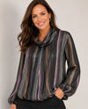 MADE IN ITALY MG25001 LUREX STRIPE BLOUSE dark brown
