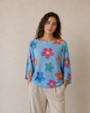 MADE IN ITALY NYL38 FLORESCENT FLORAL PRINTED KNIT LIGHT BLUE