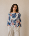 MADE IN ITALY NYL42 BLUE/ORANGE FLORAL PRINTED KNIT WHITE