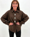 MADE IN ITALY PHC6915 BUTTON BLOUSE WITH STONE EMBELLISHMENTS DARK BROWN