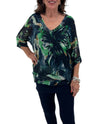 MADE IN ITALY PRINT V-NECK SILK TOP NAVY/GREEN