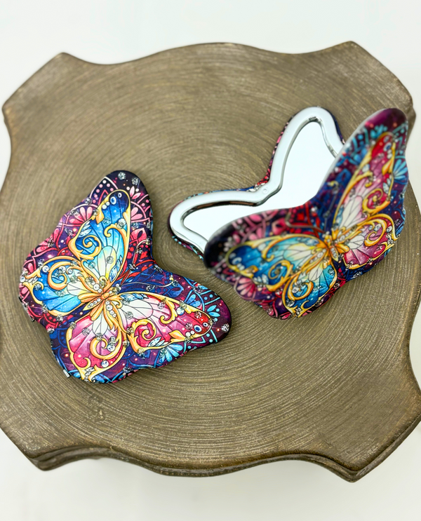 MAGNIFYING MIRROR - BUTTERFLY STAINED GLASS