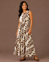 MAXI DRESS FY-3680 LEAF PRINT WITH TIE WAIST brown