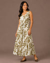 MAXI DRESS FY-3680 LEAF PRINT WITH TIE WAIST gold