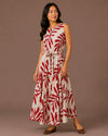 MAXI DRESS FY-3680 LEAF PRINT WITH TIE WAIST red
