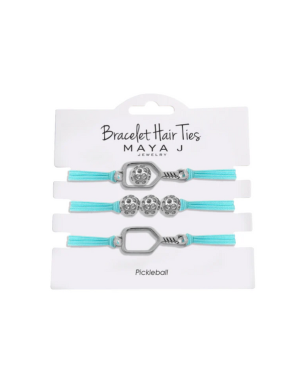 MAYA J BRACELET HAIR TIES HT50/51 PICKLEBALL TEAL/SILVER